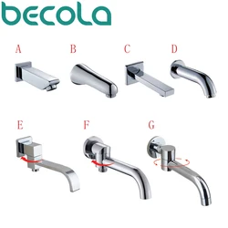 BECOLA Wall Mounted Faucet Spout Square and Round Brass Chrome/Black Spouts Waterfall Shower Faucet Accessories