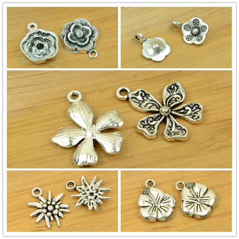 

flower shape pendant alloy DIY charm wholesale antique silver necklace choker bracelet jewerly accessories finding free shipping