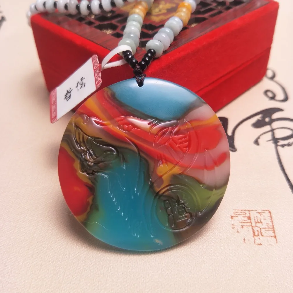 

Zheru ювелирные изделия чистый натуральный красочный нефрит резьба Подвеска в виде волчьей головы триколор Jadeite ожерелье из бисера отправить национальный сертификат