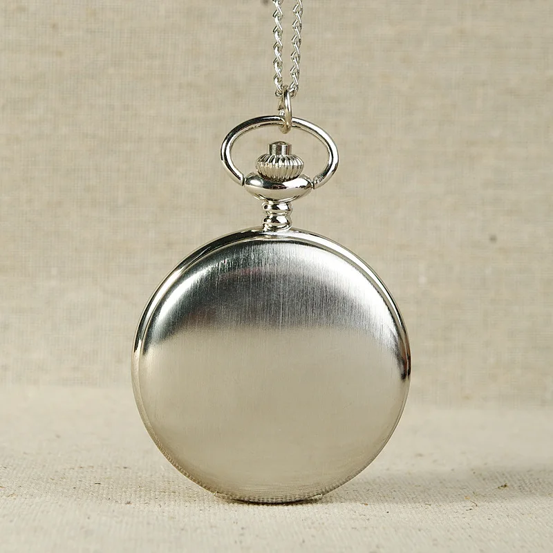 8074 Polished Silver Pocket Watch Minimalist Design White Background Black Roman Numeral Dial Pendant  Casual Men And Women