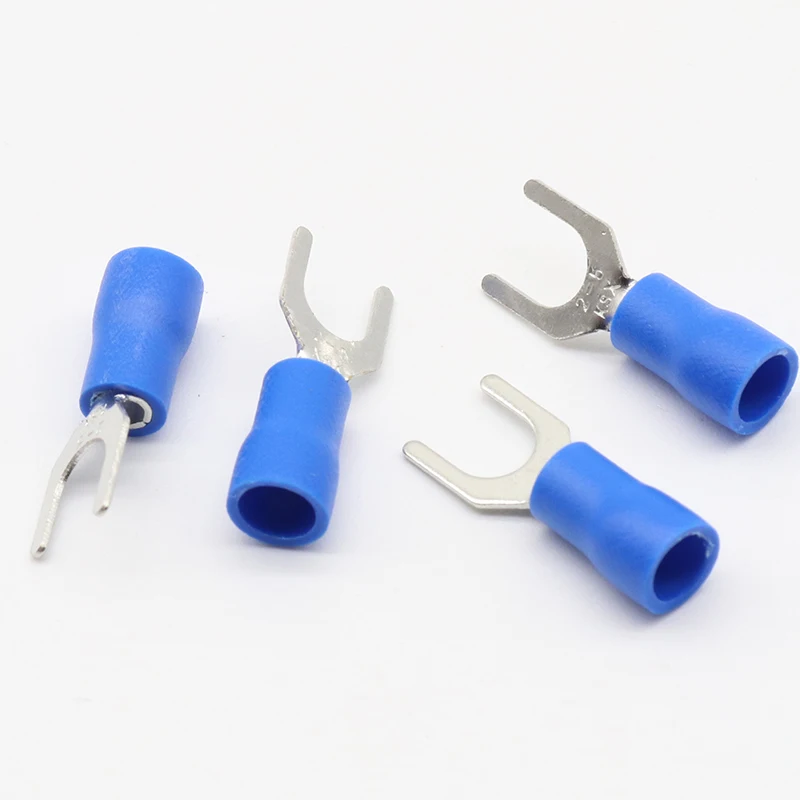 SV2-5 Blue Furcate Insulated Wiring Terminals Cable Wire Connector 100PCS/Pack Insulating Cable Lug terminals SV2.5-5 SV