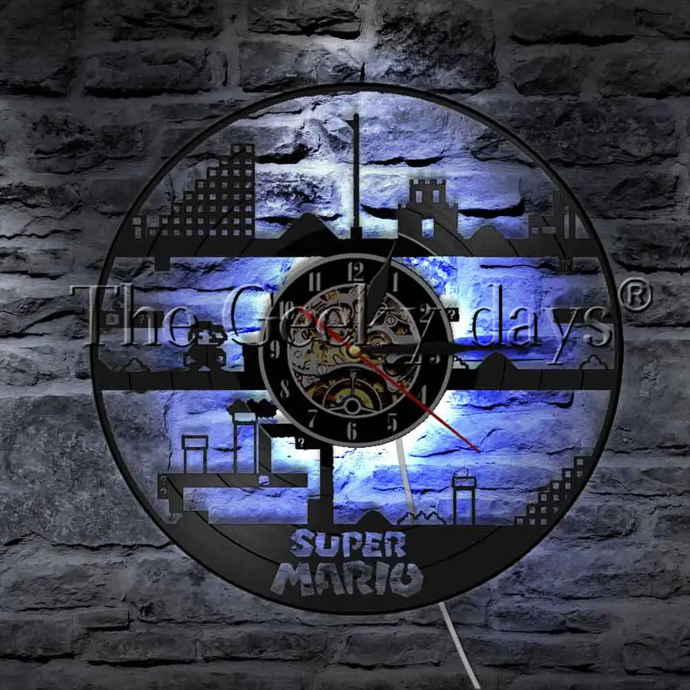 Mushroom Retro Adventure Action Game Vinyl Record Wall Clock Modern Wall Lamp Video Game LED Night Lamp