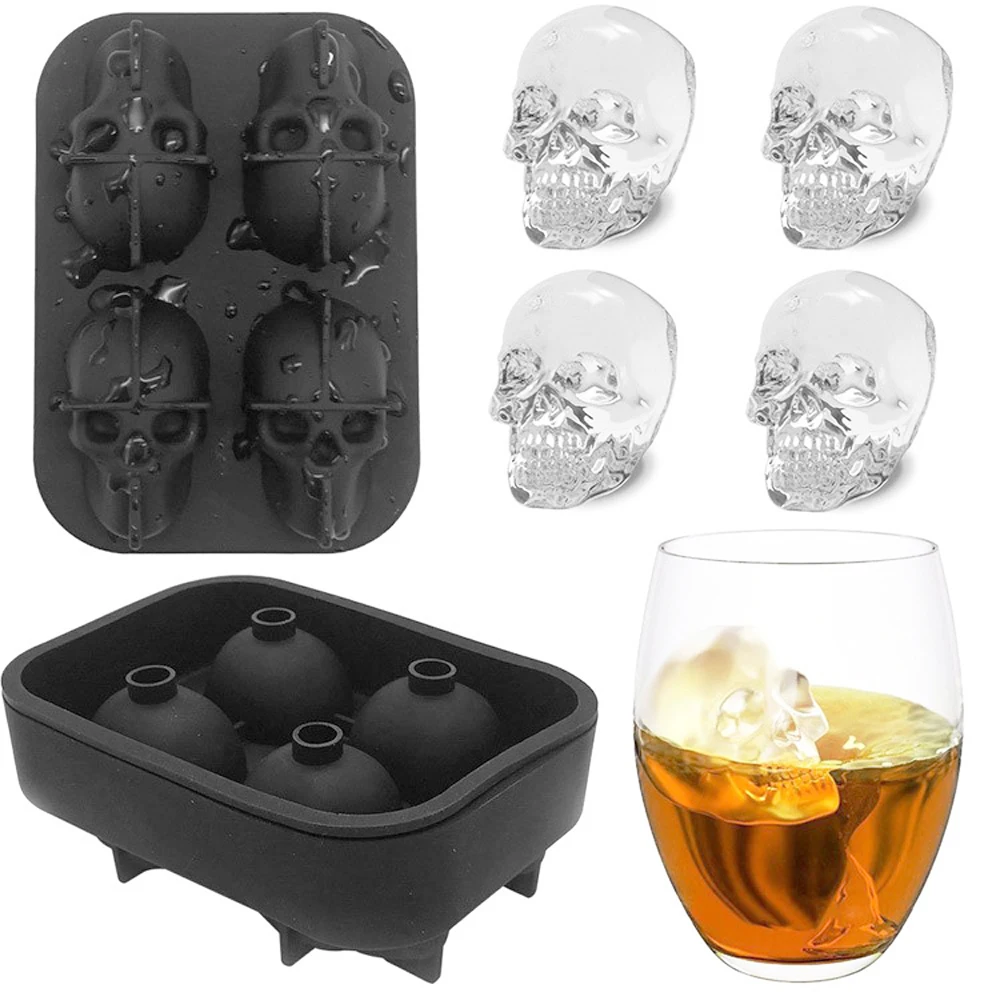 

GOUGU Silicone 3D Skull Ice Cube Tray Mold BPA DIY Desert Cocktail Juice Maker Peculiar Mould Ice Storage Containers