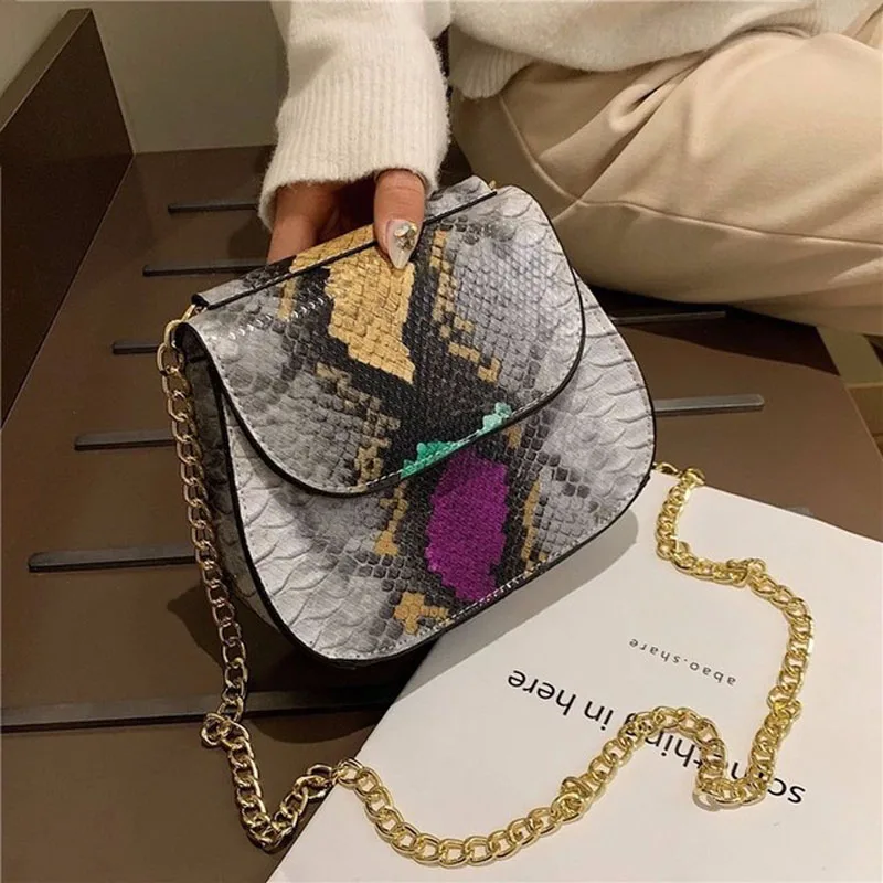 

Crossbody Bag For Women Fashion Snake Skin PU Leather Shoulder Bags Female Chain Messenger Bag Women Handbag Party Day Clutches