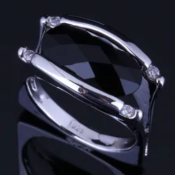 Perfect Oval Black Cubic Zirconia White CZ Silver Plated Ring V0660