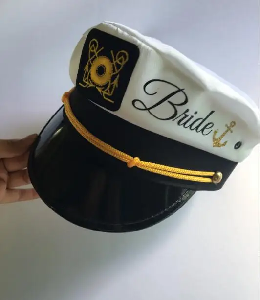 custom nautical wedding Bride Captains hat with veil marina Captains hats Bachelorette Lets Get Nauti, Let's get ship faced