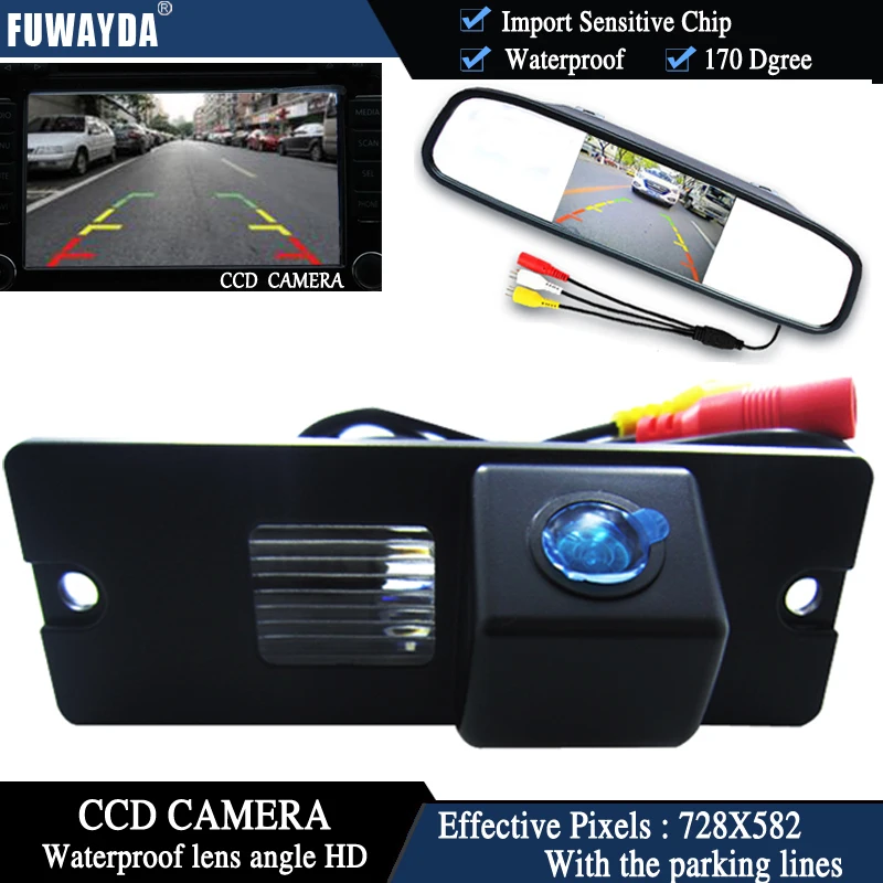 FUWAYDA Color CCD Chip Car Rear View Camera for Mitsubishi Pajero V3 V6 V8 Zinger + 4.3 Inch  rearview Mirror Monitor WATERPROOF