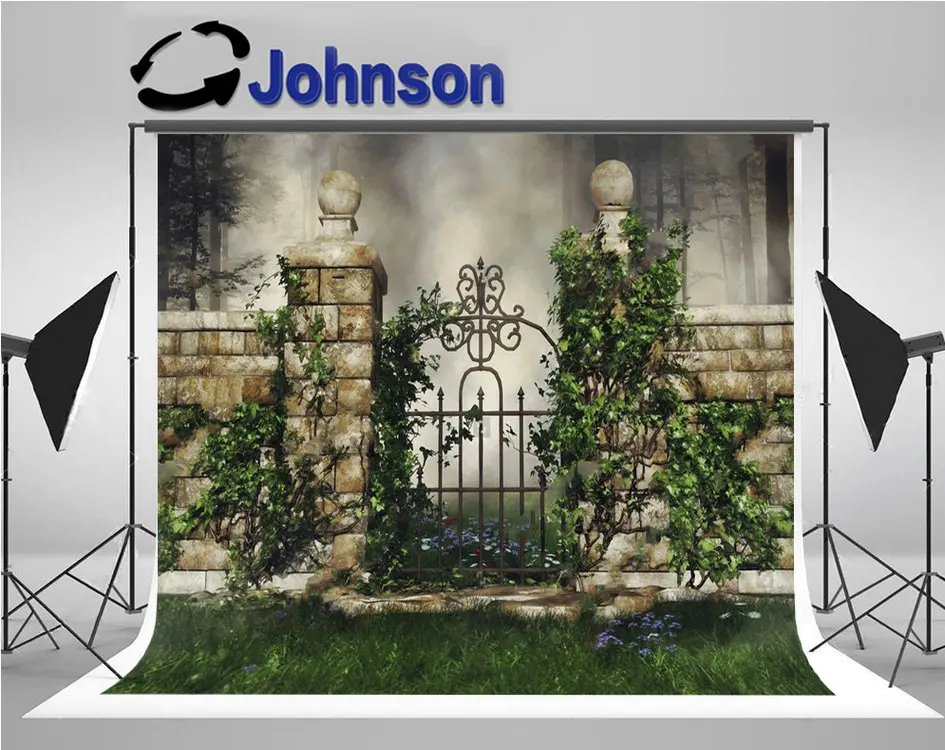 

Garden Gate Green Vines Meadow Door Iron Gate backdrop High quality Computer print wedding background