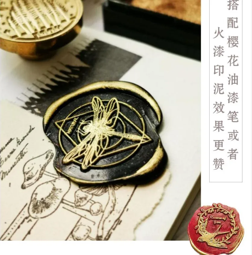 Wax Sealing Stamp with Wood Handle, Forest Mushroom, Ginkgo Plant Leaf, Deer World, Travel, Dragonfly, whale, Horse, Swallow But