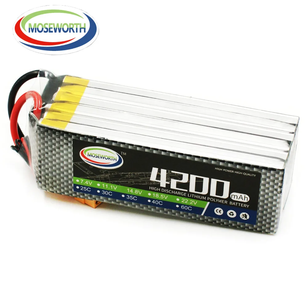 

Lipo Battery 4200mAh 6S 22.2V 60C For Aircraft Model Drone Quadcopter High Power With Deans T XT60 XT90 TRX Connector