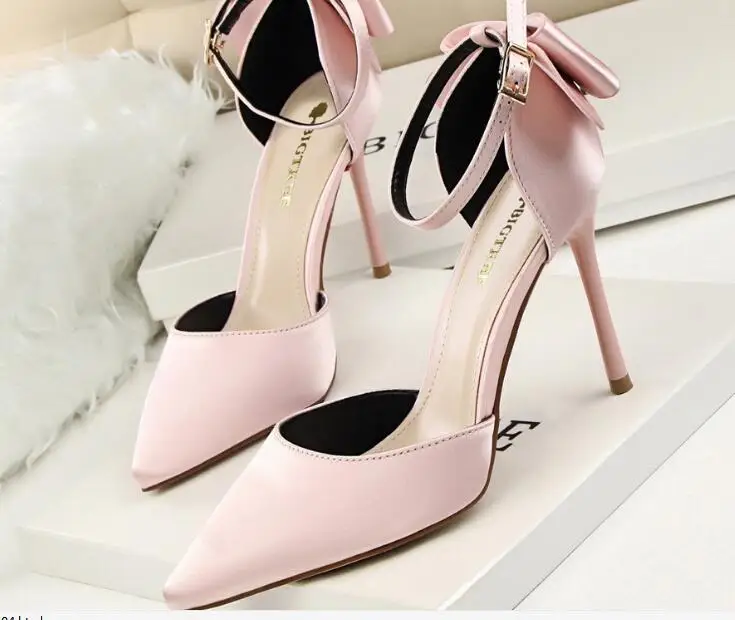 Fashion new sweet ultra high heels female sense shallow mouth low toe shoes pointed female shoes stiletto Bow tie with sandals