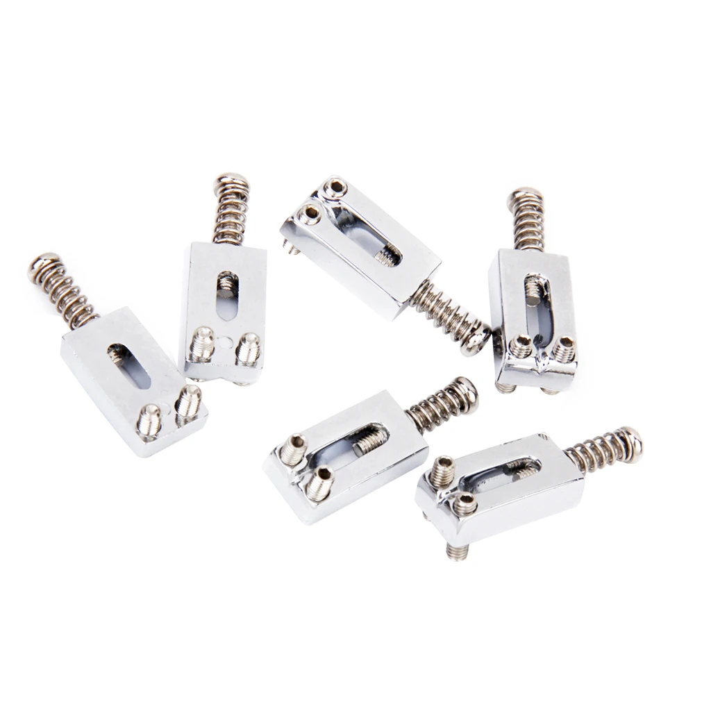 6pcs Chrome Electric Guitar Bridge Saddles with Screws and Springs Set For Strat Tely Guitar Replacements Parts