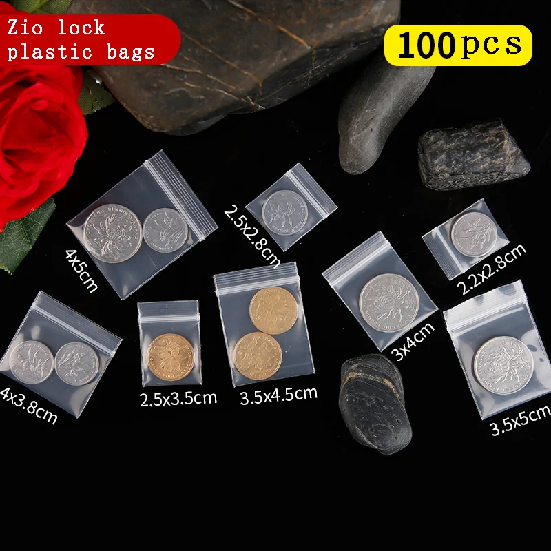 Mini Zipper Plastic Bags, Ziplock Pill Packaging Pouches, Small Zip Lock Bags, 0.16mm Thick, Food, 100Pcs