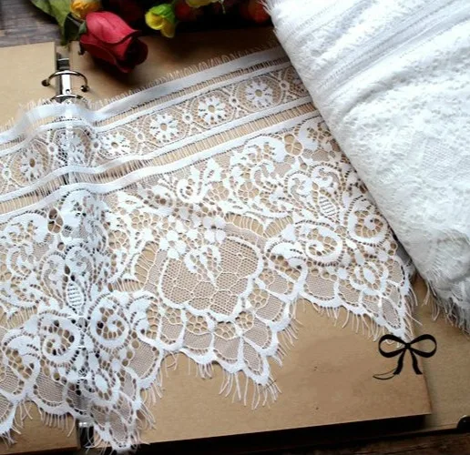 Geniş 24 CM Tek Taraflı Fransız Romantik Kirpik Dantel Kumaş düğün duvağı Dantel DIY Konfeksiyon Aksesuarları