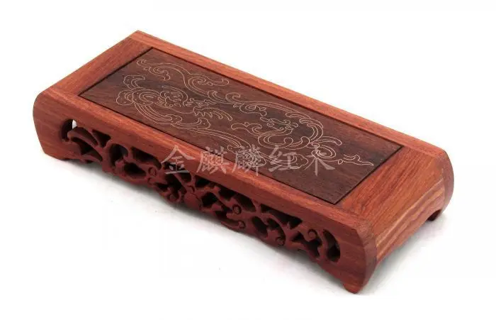 Cheap red wood crafts rosewood inlaid copper ornaments rectangular base several books dragon and phoenix