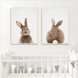 Bunny Rabbit Canvas Painting Woodlands Nursery Decor Animal Picture Rabbit Wall Art Prints Modern Baby Room Decoration
