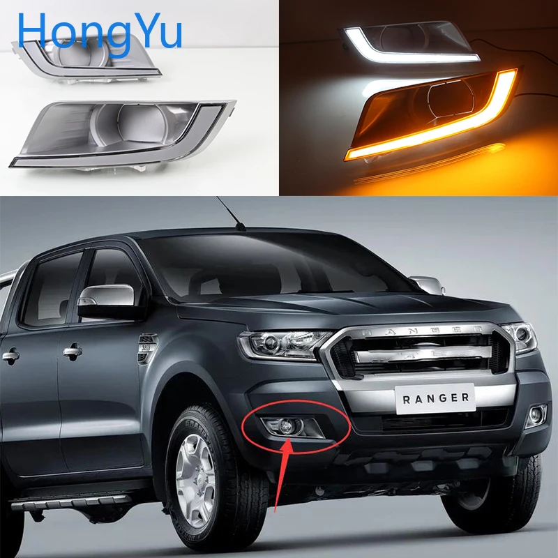 

For Ford Ranger 2015 2016 2017 2018 Daytime running lights LED DRL Fog lamp driving lights with Yellow Turn Signal Function