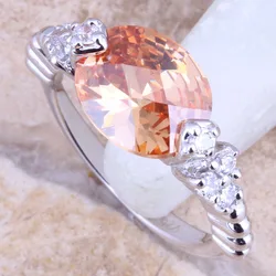 Sublime Champagne Morganite White CZ Silver Plated  Ring Size 6 / 7 / 8 / 9 R1529