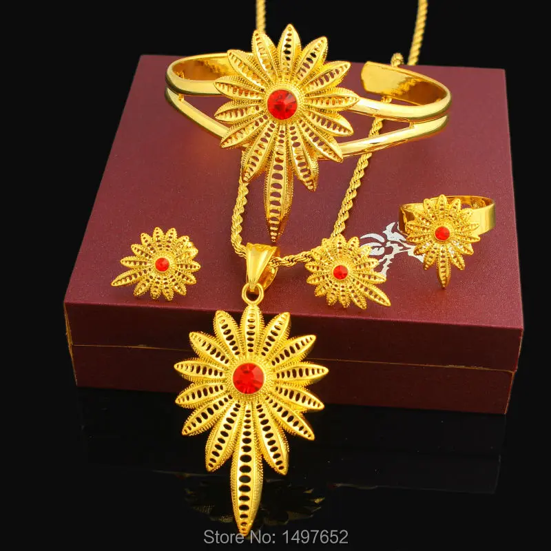 New Stone Ethiopian Jewelry Sets 24K Gold Color Women Girls Ethiopian/Eritrean/African/Arabic Jewelry Set