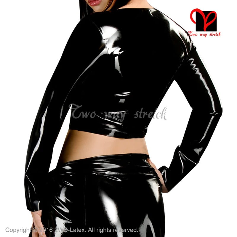 Sex Latex blouse with long sleeves lacing at front Rubber uniform shirt top Gummi clothes clothing XXXL plus size XXXL SY-048