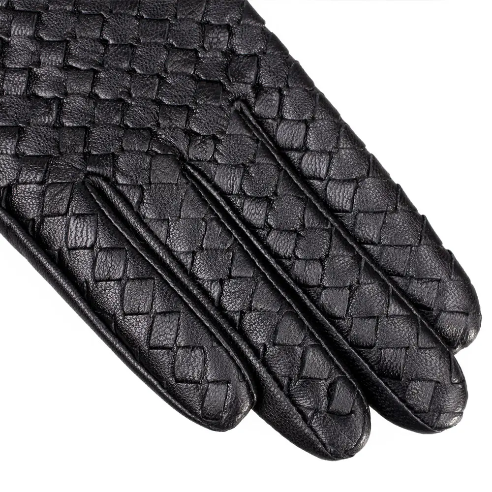 Women's Genuine Leather Gloves Female Handmade Woven Elegant Sheepskin Gloves Fashion Trend Nylon Lined L118NN-1