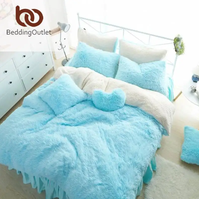 

BeddingOutlet Sky Blue Bedding Set Mink Cashmere Cozy Bed Skirt Luxury Duvet Cover Twin Queen King Super-king