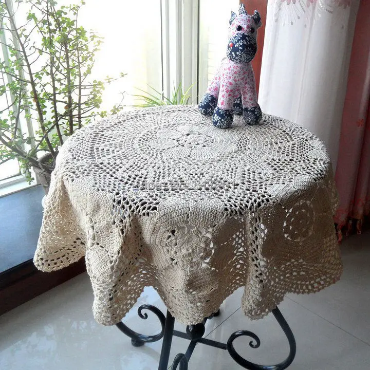 2015 new arrival fashion cotton crochet table cover for wedding decor table cloth with flower as table towel table round mat