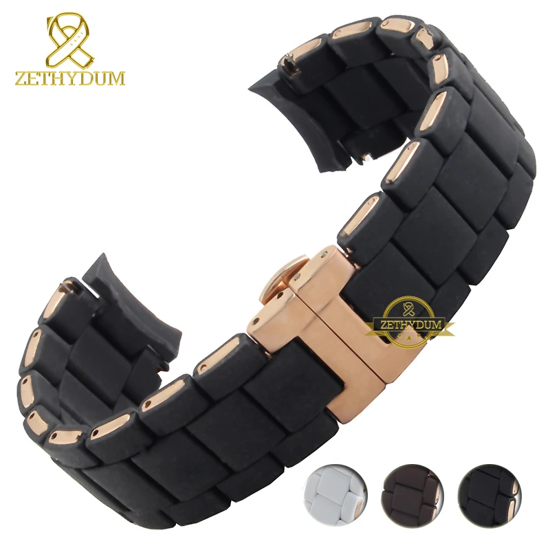 Silicone Rubber Watchband silicone wristband bracelet Rose gold buckle for AR5905 AR5906 AR5919 AR5920  20 23mm watch band strap