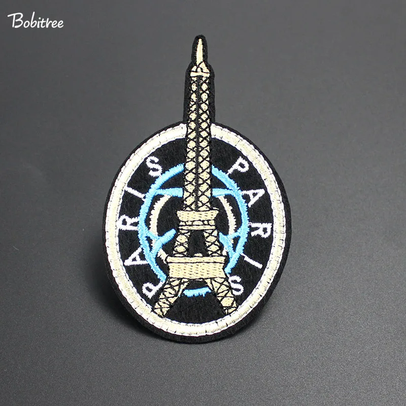 Paris Tower Size 9.9*6.1cm clothes Patch Applique iron on Embroidered Patch for Clothes Stickers Garment  Accessories