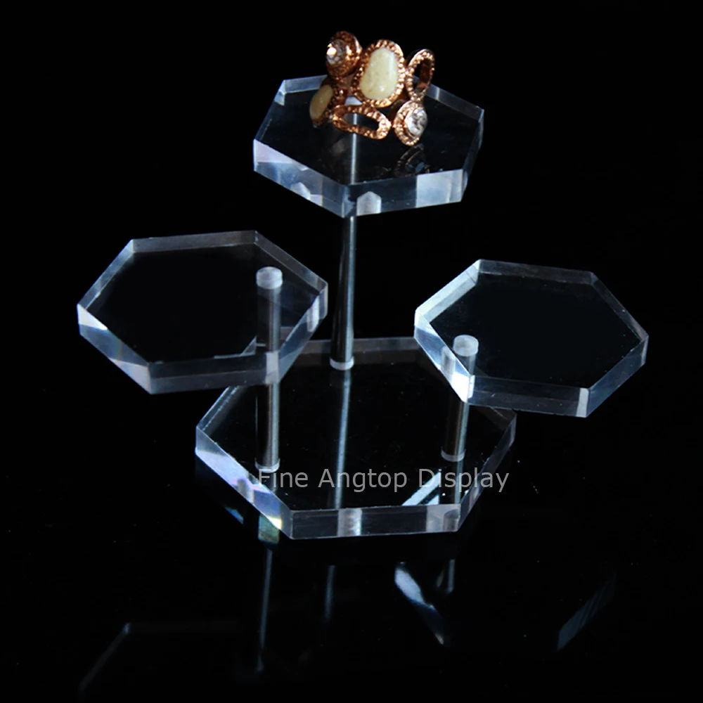 Transparent 3 tier plexiglass acrylic fixture display stand riser jewelry ring show rack necklace bracelet earrings holder