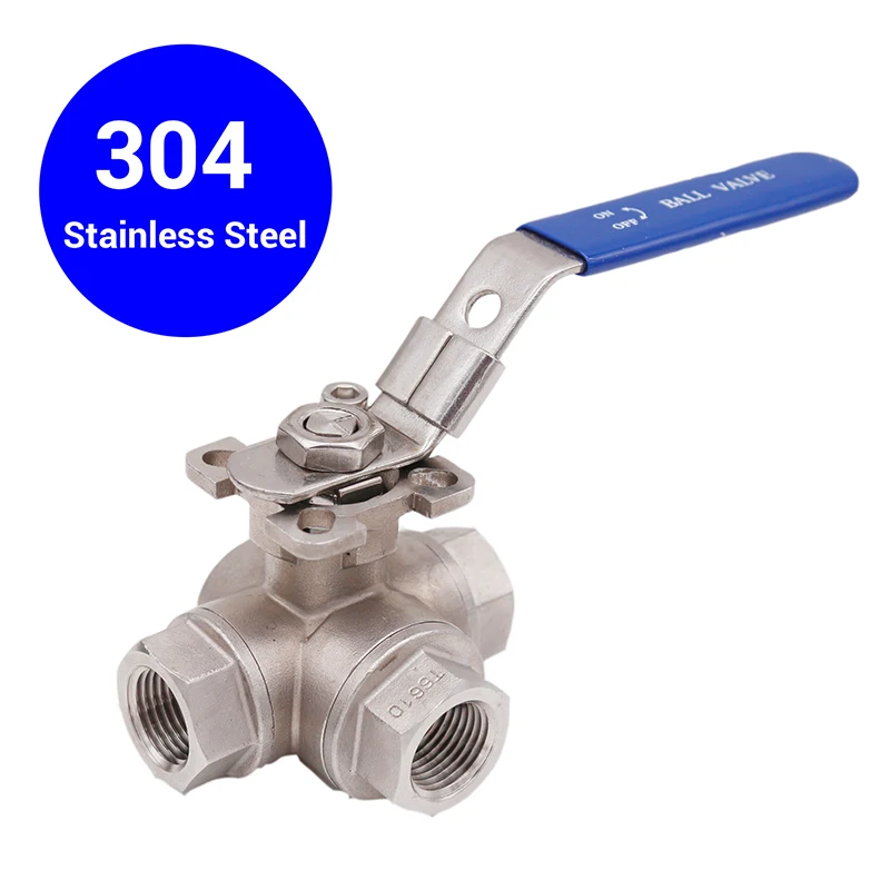 

3 Way Ball Valve - L Flow 304SS 1/2"NPT Food grade and High Temp Ball Valve, Brewer Hardware,