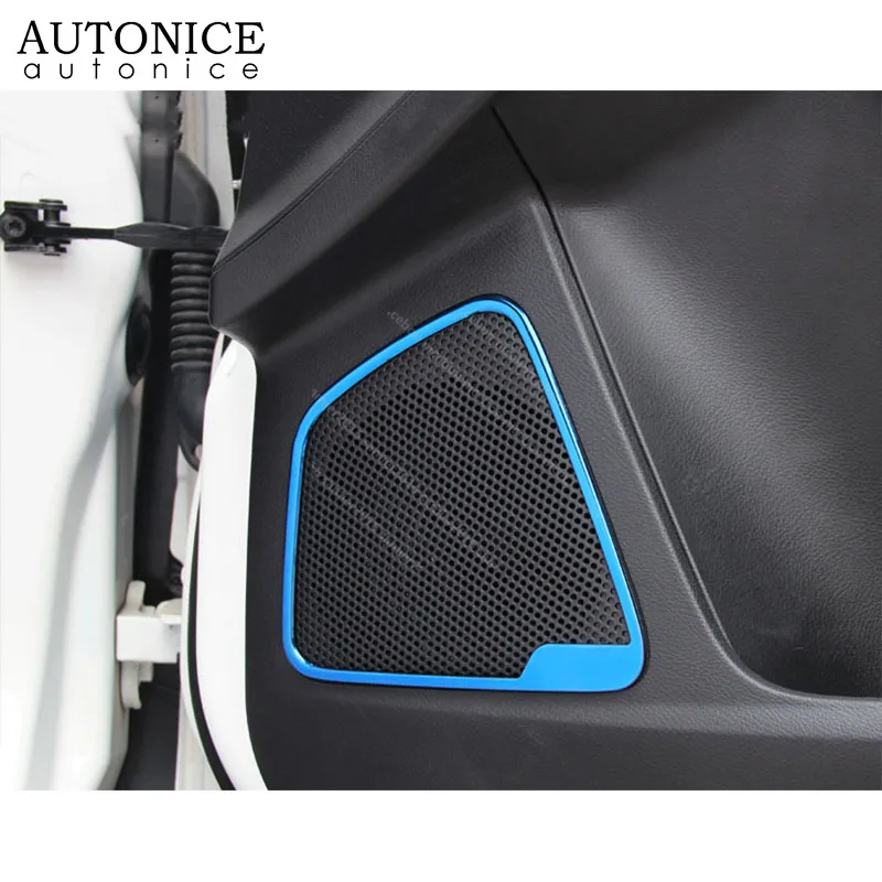 4pcs Carbon fiber color stainless steel Door Speaker Audio Ring Cover trim fit For Ford Focus MK3 RS ST 2012-2018