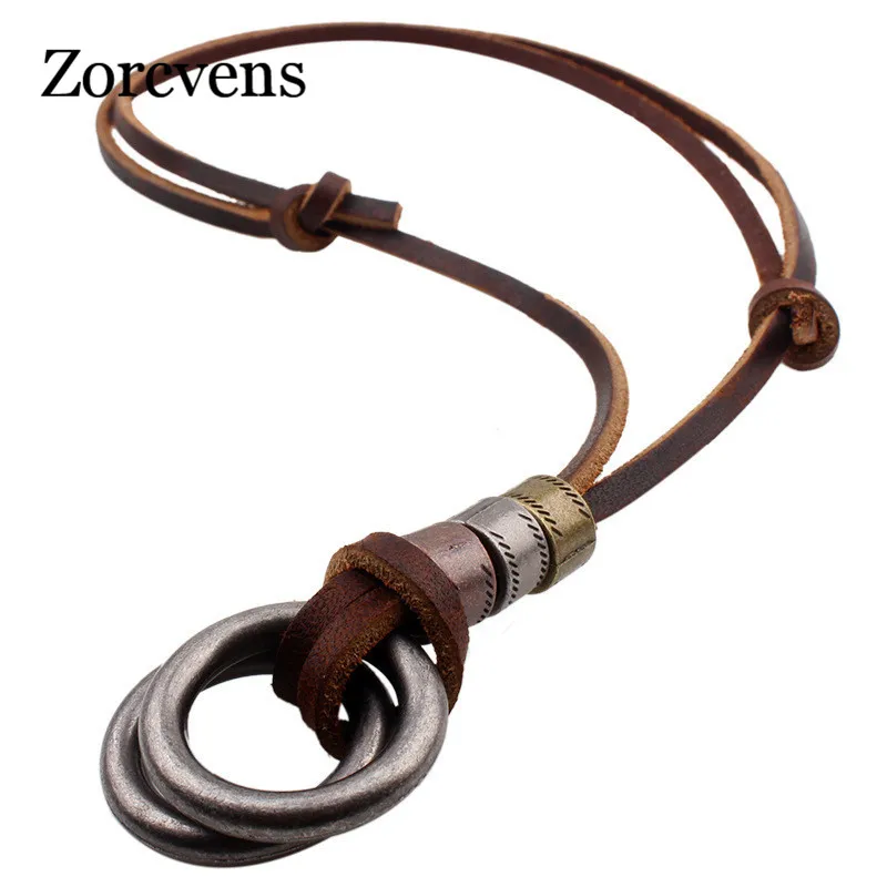 ZORCVENS European Foreign Trade Pendeloque Cut Cowhide Leather Rope Ornaments Pendant Necklace