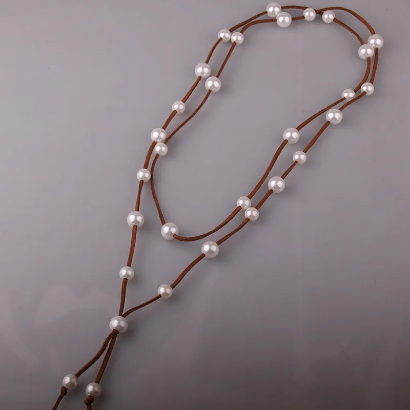 Bohemian Jewelry Pearl Shiny Multi Rope Long Necklace For Women