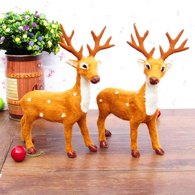 simualtion deer 15x21cm model plastic& furs sika deer toy one lot / 2 pieces , home decoration Xmas gift w5764