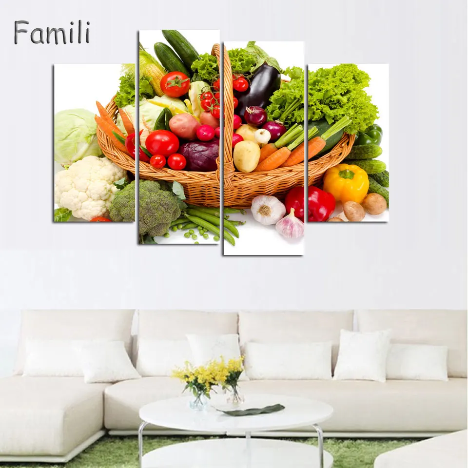 

4 Piece Wall Art Painting Vegetables And Wine Tomatoes Print On Canvas The Picture Food 4 Pictures Oil Prints For Home Decor