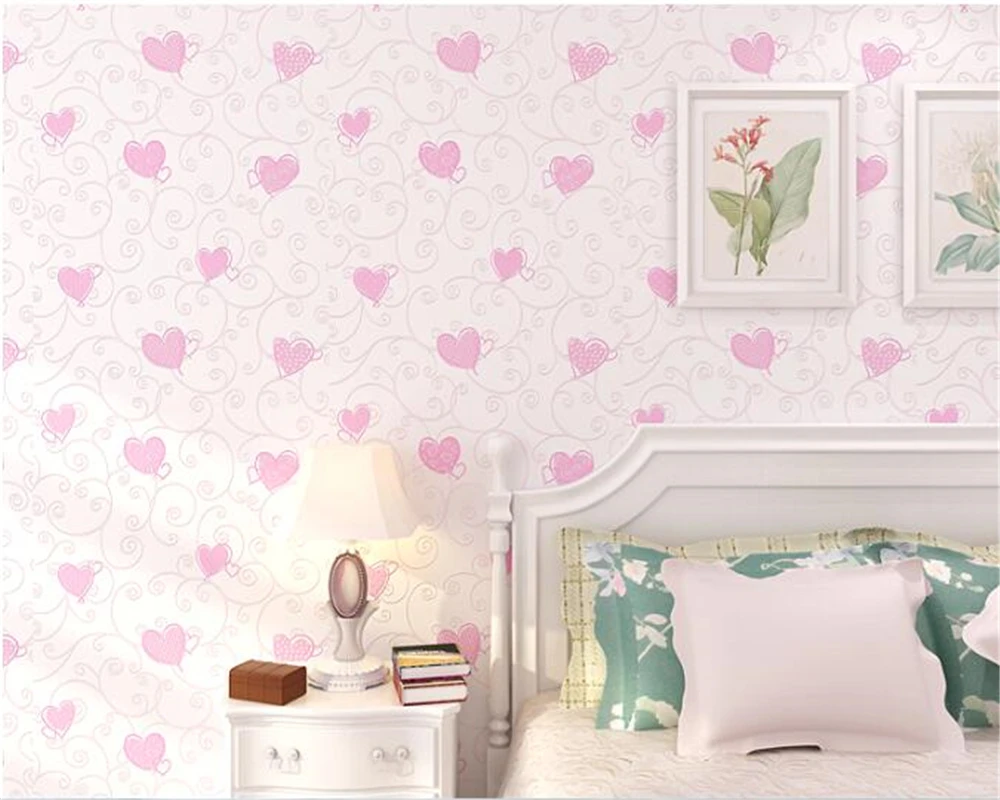 

beibehang Warm heart-shaped children's room 3d wallpaper boy girl bedroom heart background wall nonwoven wedding room wall paper