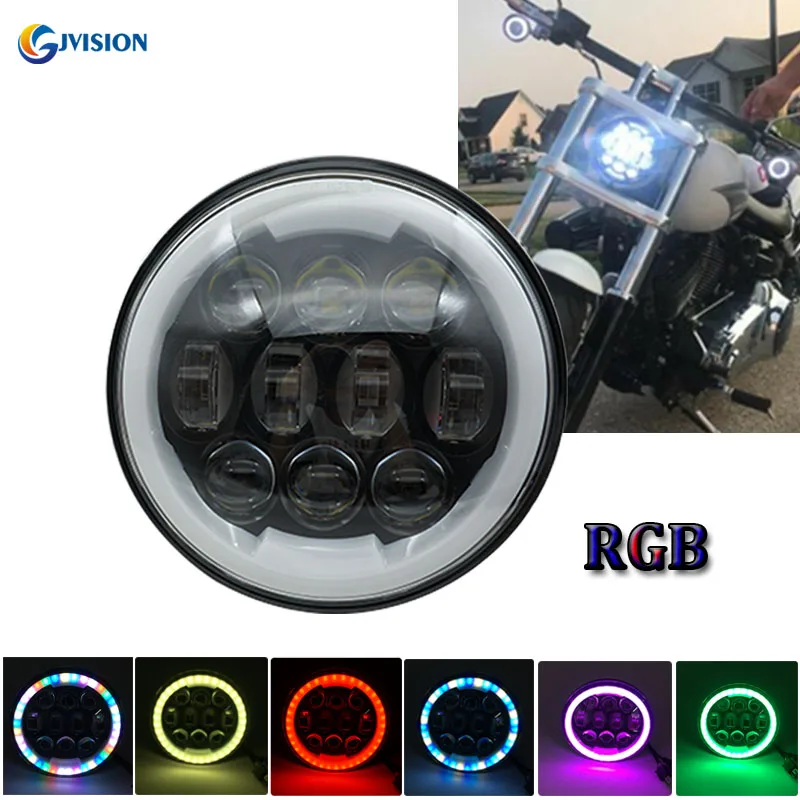 

Round Motorcycle Headlight 5.75 Inch LED Projector Headlamp Hi/Lo Beam RGB Halo Ring For Harley Dyna Sportster 1200 48 883