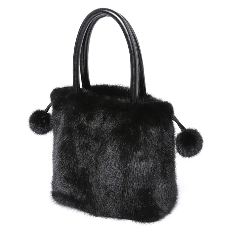 New Arrival Women Real Mink Fur Handbag Luxry Real Fur Flap Ladies Crossbody Bags Female Bags For Lady Fur Shoulder Bag