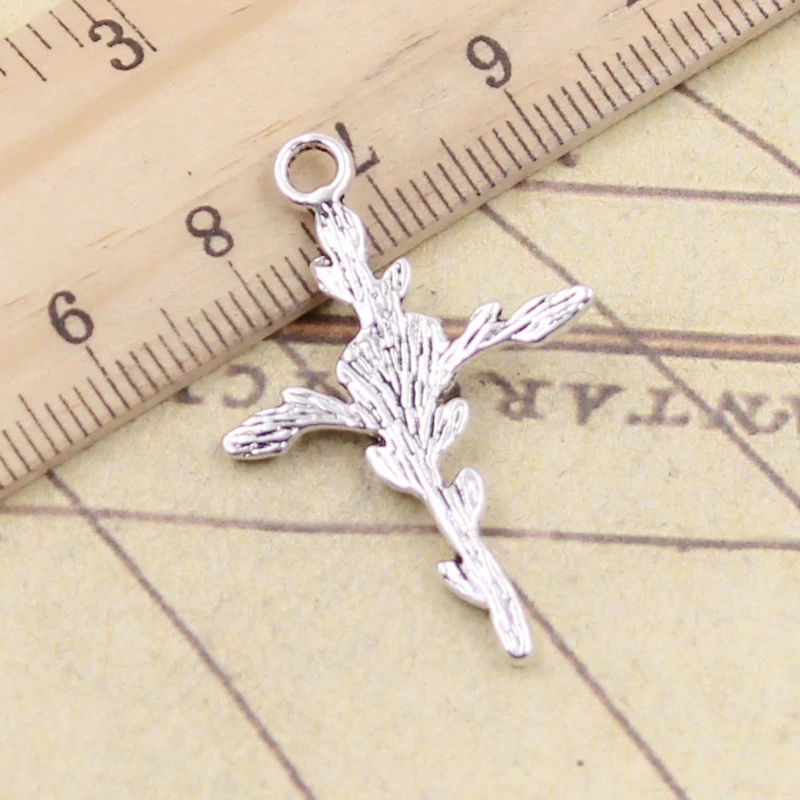 20pcs Charms Cross Flower Branch 35x23mm Tibetan Bronze Silver Color Pendants Antique Jewelry Making DIY Handmade Craft