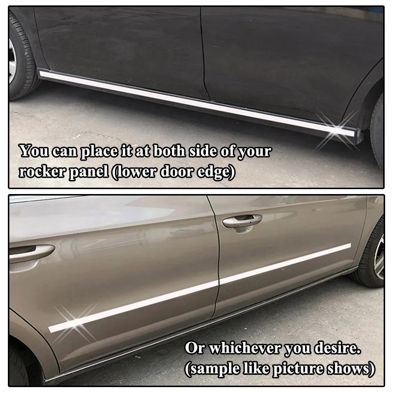 20mm Universal Car Chrome Side Rocker Panel Door Window Trim Body Molding Exterior Decorative Strip Front Rear Bumper Decoration