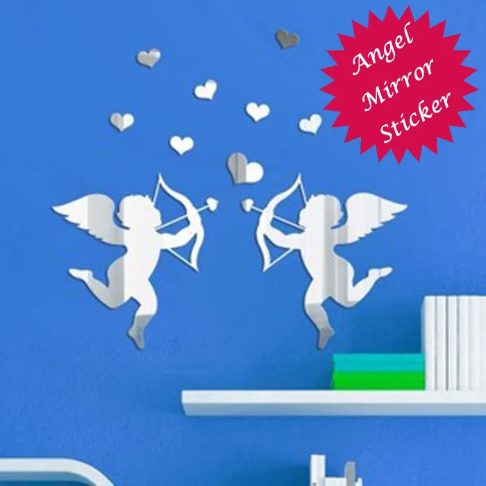 Funlife Mirror environmental protection can remove wall stickers crystal three-dimensional mirror paste Cupid mirror back wall