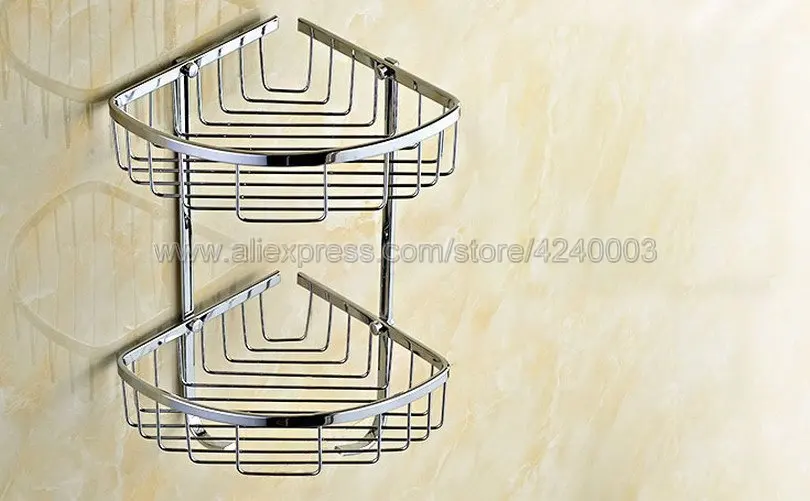 Bathroom Shelves Chrome Shower Corner Shelf Towel Hooks Shampoo Cosmetic Rack Wall Mount Bathroom Holder Bath Basket Kba525