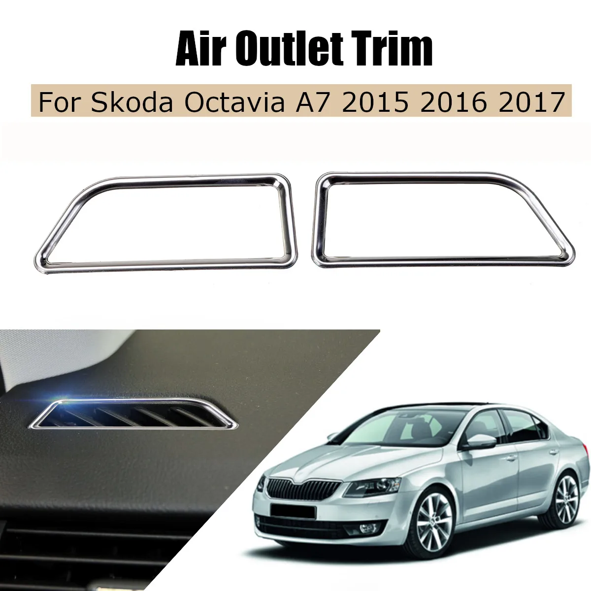 Car Styling Dashboard Air Outlet Vent Stainless Steel Outlet Decoration Sticker For VW skoda octavia a7 2015 2016 2017