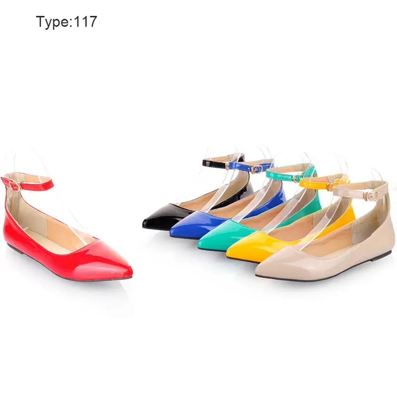 SGESVIER Spring Women Flats Blue Red Yellow Black Green Glossy Patent Leather Women Nude Flats Ladies Shoes Big Size 30-49 OX180