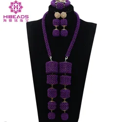 Latest Design Nigerian Wedding African Beads Jewellery Sets Purple Bridal Crystal Jewelry Sets Pendant Statement Necklace ABH463