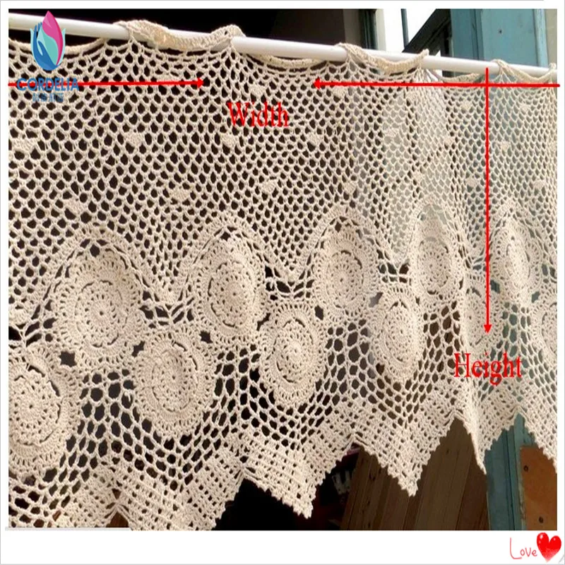 New Fashion Cotton Crochet Lace Curtains Window Cover Crochet Rod Curtain Cutout Coffee Curtain With Flower For Home Decor