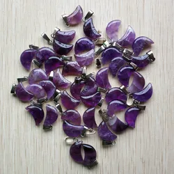 Fashion high quality natural amethysts stone moon shape charms pendants for DIY jewelry making Wholesale 36pcs/lot fast shipping