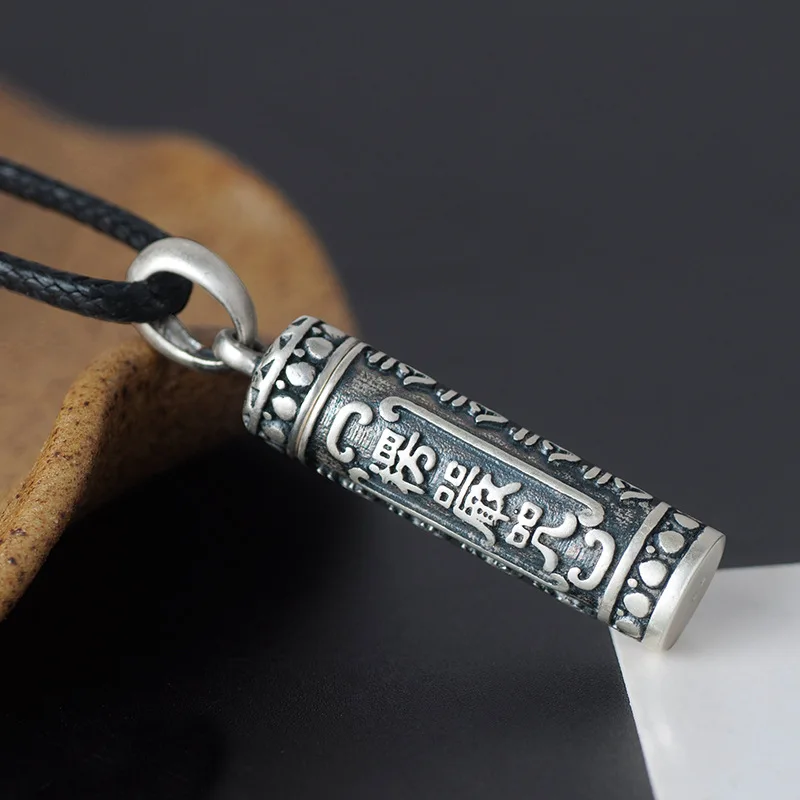 925 Sterling Silver Tibet Buddhism Surangama Mantra Pendants Necklaces Sanskrit Amulet Necklaces Storage Case Urn Ashes Jewelry