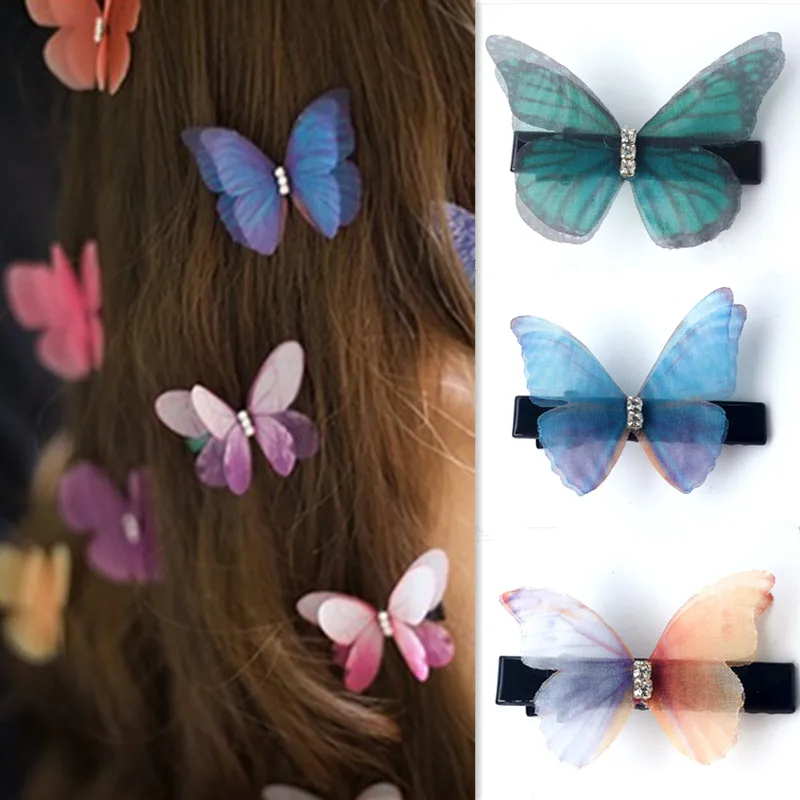 10 sztuk podwójna warstwa szyfonu motyle 3D Tulle Butterfly aplikacje na ślubne akcesoria do włosów strona dekoracji sztuka szycia